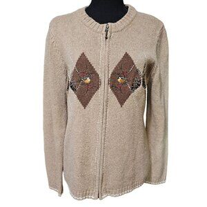 Croft & Barrow Woodsy Full Zip Winter Cardigan with a Touch of Silk, Size Small